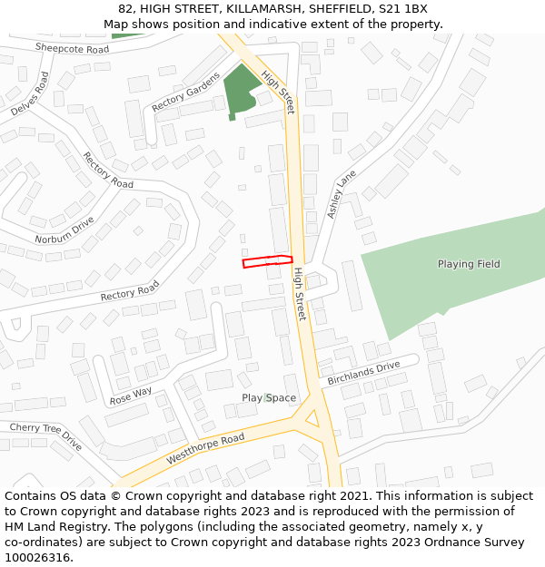 82, HIGH STREET, KILLAMARSH, SHEFFIELD, S21 1BX: Location map and indicative extent of plot