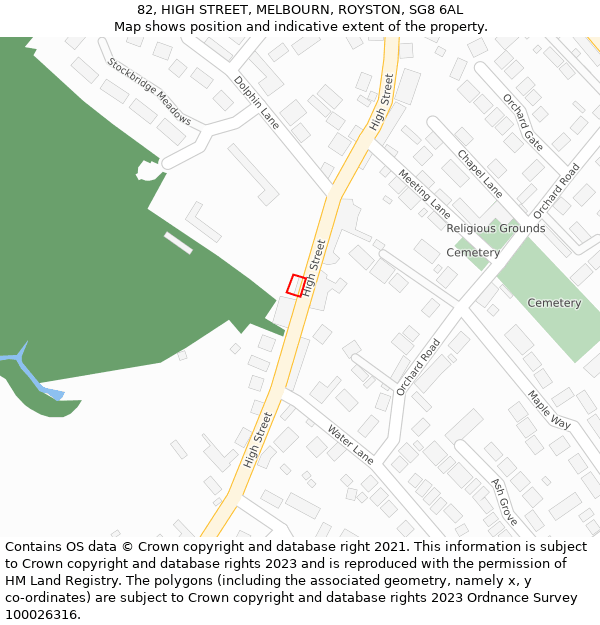 82, HIGH STREET, MELBOURN, ROYSTON, SG8 6AL: Location map and indicative extent of plot