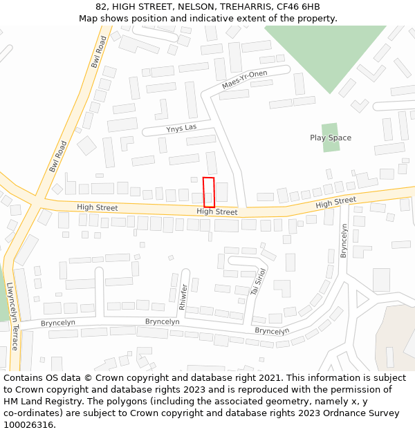 82, HIGH STREET, NELSON, TREHARRIS, CF46 6HB: Location map and indicative extent of plot