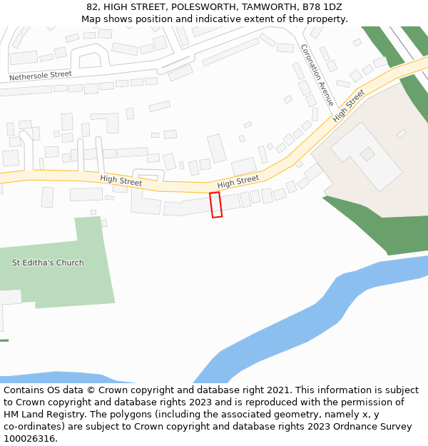 82, HIGH STREET, POLESWORTH, TAMWORTH, B78 1DZ: Location map and indicative extent of plot