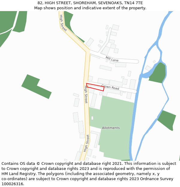 82, HIGH STREET, SHOREHAM, SEVENOAKS, TN14 7TE: Location map and indicative extent of plot