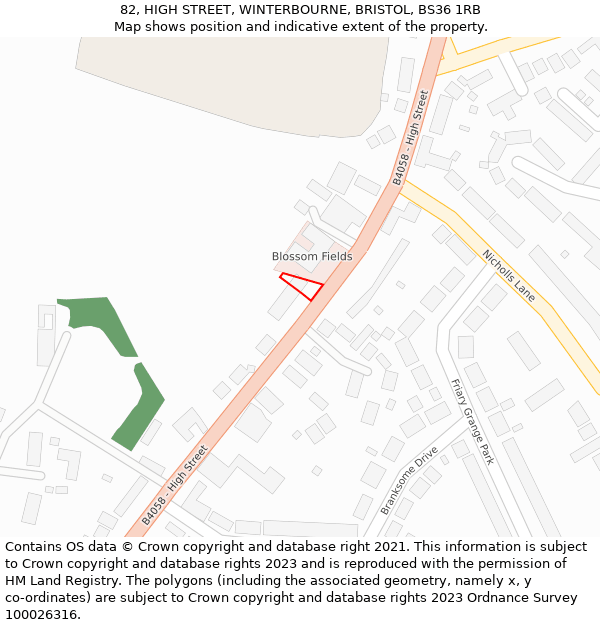 82, HIGH STREET, WINTERBOURNE, BRISTOL, BS36 1RB: Location map and indicative extent of plot