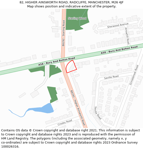 82, HIGHER AINSWORTH ROAD, RADCLIFFE, MANCHESTER, M26 4JF: Location map and indicative extent of plot
