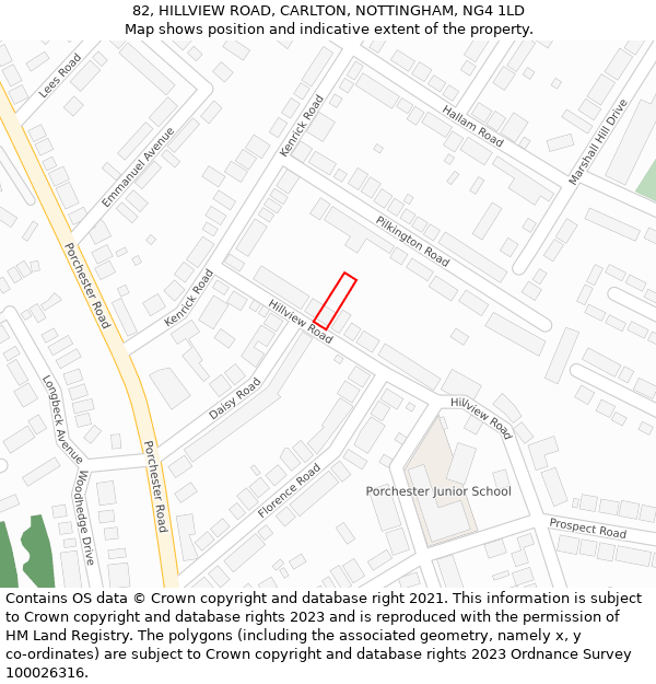 82, HILLVIEW ROAD, CARLTON, NOTTINGHAM, NG4 1LD: Location map and indicative extent of plot