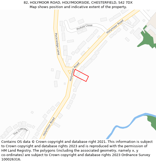 82, HOLYMOOR ROAD, HOLYMOORSIDE, CHESTERFIELD, S42 7DX: Location map and indicative extent of plot