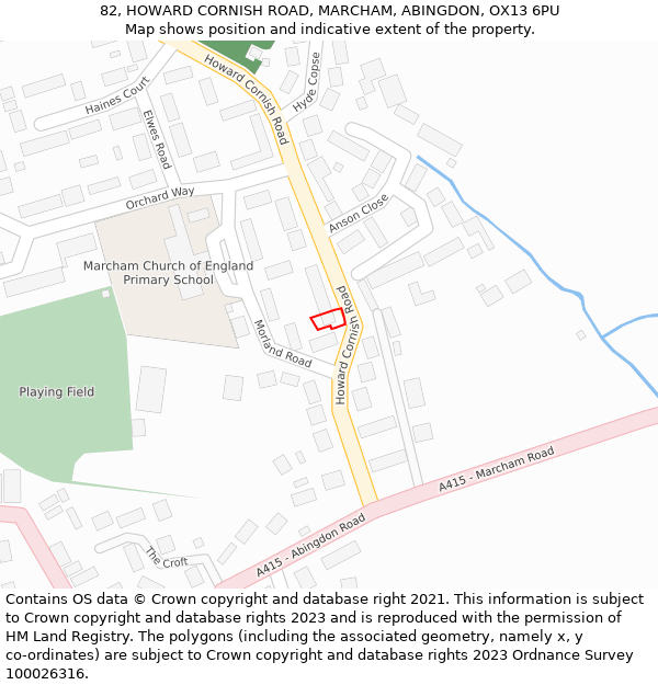 82, HOWARD CORNISH ROAD, MARCHAM, ABINGDON, OX13 6PU: Location map and indicative extent of plot