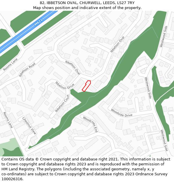 82, IBBETSON OVAL, CHURWELL, LEEDS, LS27 7RY: Location map and indicative extent of plot