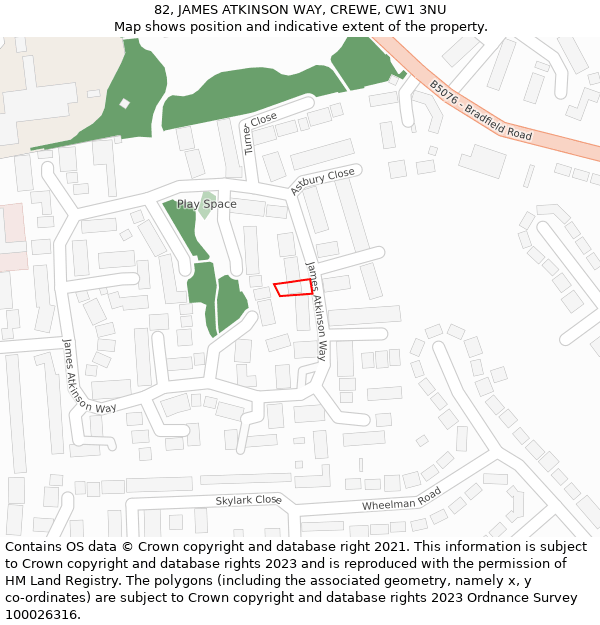 82, JAMES ATKINSON WAY, CREWE, CW1 3NU: Location map and indicative extent of plot