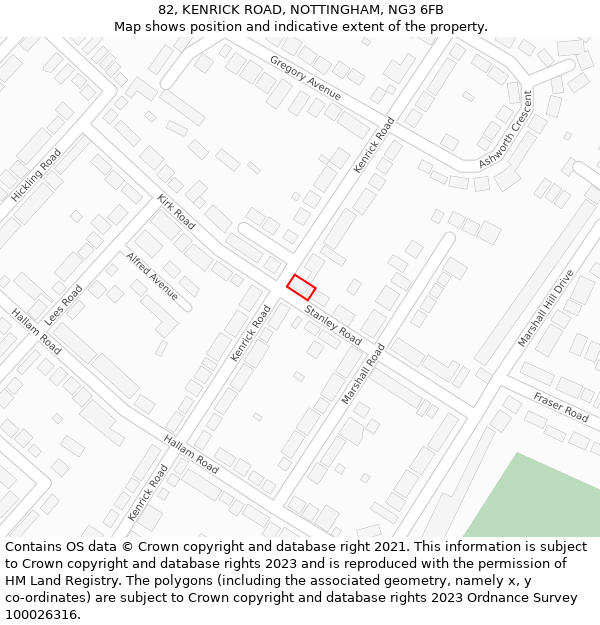 82, KENRICK ROAD, NOTTINGHAM, NG3 6FB: Location map and indicative extent of plot