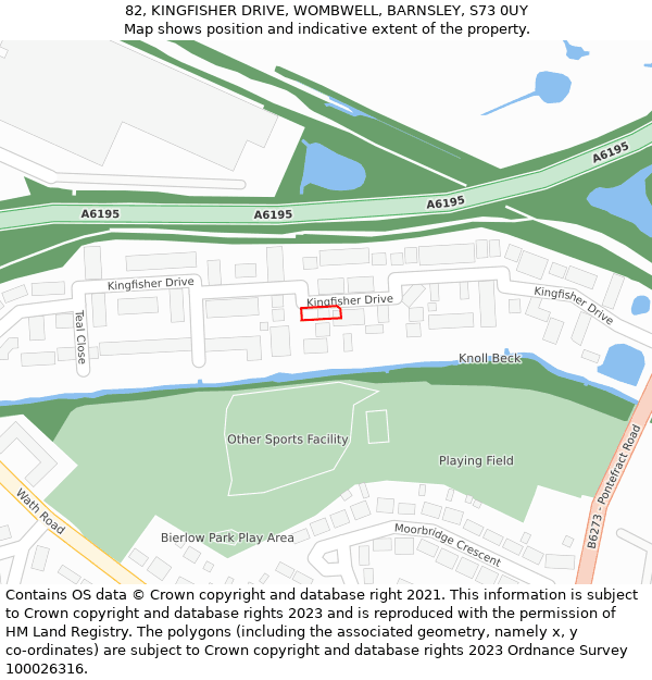 82, KINGFISHER DRIVE, WOMBWELL, BARNSLEY, S73 0UY: Location map and indicative extent of plot