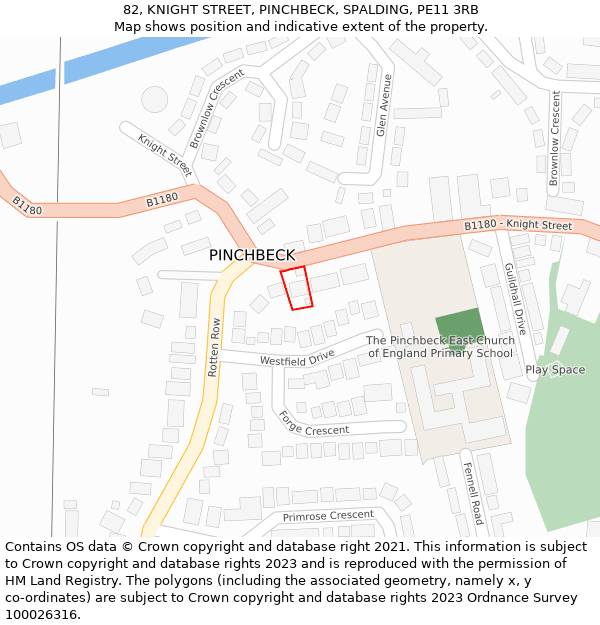 82, KNIGHT STREET, PINCHBECK, SPALDING, PE11 3RB: Location map and indicative extent of plot