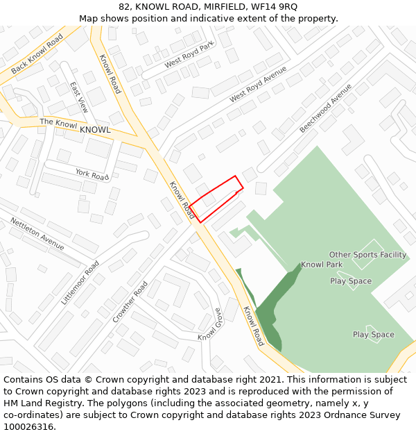 82, KNOWL ROAD, MIRFIELD, WF14 9RQ: Location map and indicative extent of plot