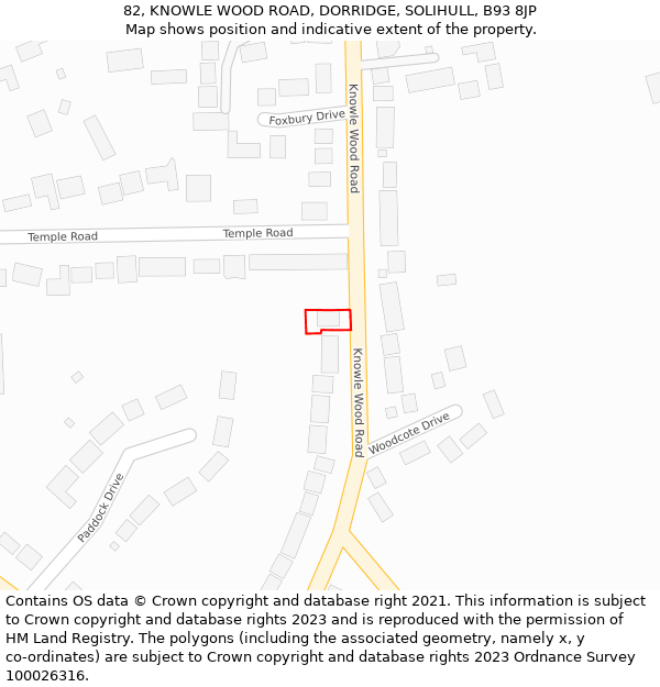 82, KNOWLE WOOD ROAD, DORRIDGE, SOLIHULL, B93 8JP: Location map and indicative extent of plot