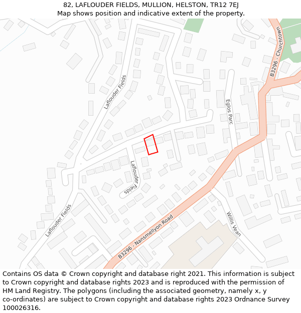 82, LAFLOUDER FIELDS, MULLION, HELSTON, TR12 7EJ: Location map and indicative extent of plot