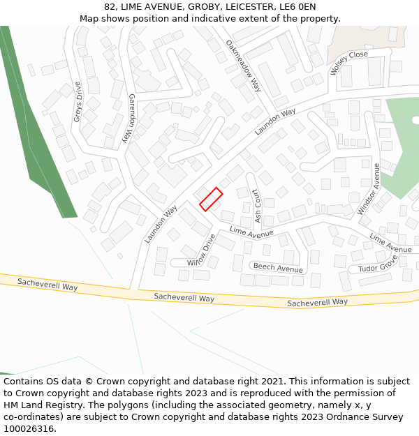 82, LIME AVENUE, GROBY, LEICESTER, LE6 0EN: Location map and indicative extent of plot