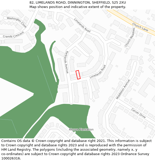 82, LIMELANDS ROAD, DINNINGTON, SHEFFIELD, S25 2XU: Location map and indicative extent of plot