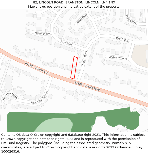 82, LINCOLN ROAD, BRANSTON, LINCOLN, LN4 1NX: Location map and indicative extent of plot