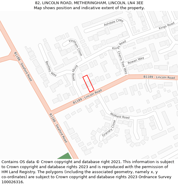 82, LINCOLN ROAD, METHERINGHAM, LINCOLN, LN4 3EE: Location map and indicative extent of plot