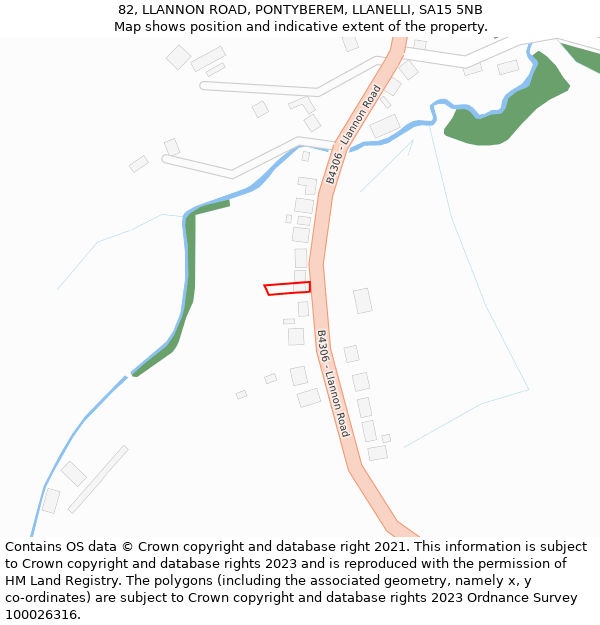 82, LLANNON ROAD, PONTYBEREM, LLANELLI, SA15 5NB: Location map and indicative extent of plot