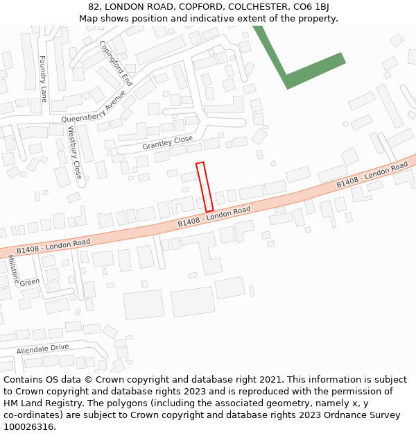 82, LONDON ROAD, COPFORD, COLCHESTER, CO6 1BJ: Location map and indicative extent of plot