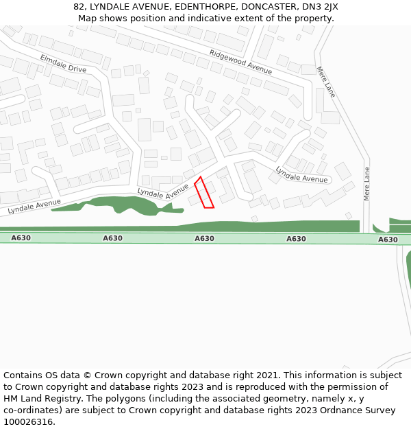 82, LYNDALE AVENUE, EDENTHORPE, DONCASTER, DN3 2JX: Location map and indicative extent of plot