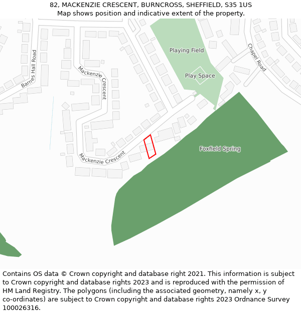 82, MACKENZIE CRESCENT, BURNCROSS, SHEFFIELD, S35 1US: Location map and indicative extent of plot