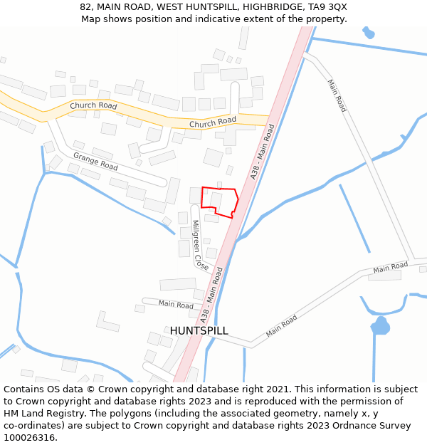 82, MAIN ROAD, WEST HUNTSPILL, HIGHBRIDGE, TA9 3QX: Location map and indicative extent of plot