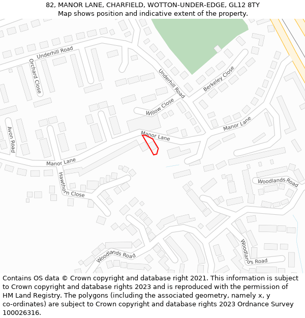 82, MANOR LANE, CHARFIELD, WOTTON-UNDER-EDGE, GL12 8TY: Location map and indicative extent of plot