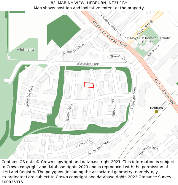 82, MARINA VIEW, HEBBURN, NE31 1RY: Location map and indicative extent of plot