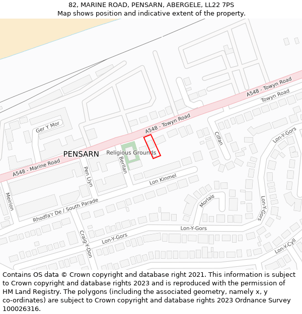 82, MARINE ROAD, PENSARN, ABERGELE, LL22 7PS: Location map and indicative extent of plot