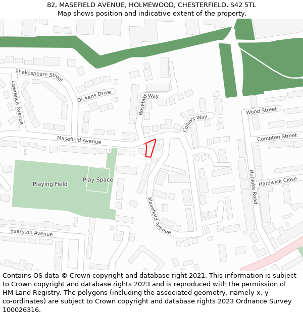 82, MASEFIELD AVENUE, HOLMEWOOD, CHESTERFIELD, S42 5TL: Location map and indicative extent of plot