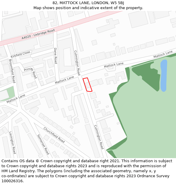 82, MATTOCK LANE, LONDON, W5 5BJ: Location map and indicative extent of plot
