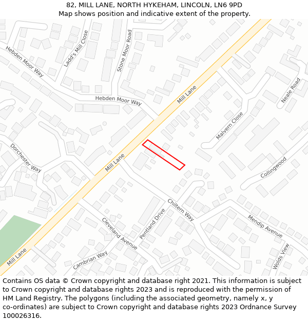 82, MILL LANE, NORTH HYKEHAM, LINCOLN, LN6 9PD: Location map and indicative extent of plot