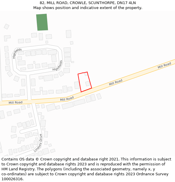 82, MILL ROAD, CROWLE, SCUNTHORPE, DN17 4LN: Location map and indicative extent of plot