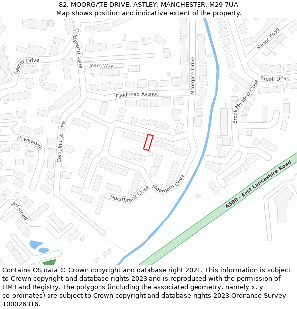 82, MOORGATE DRIVE, ASTLEY, MANCHESTER, M29 7UA: Location map and indicative extent of plot