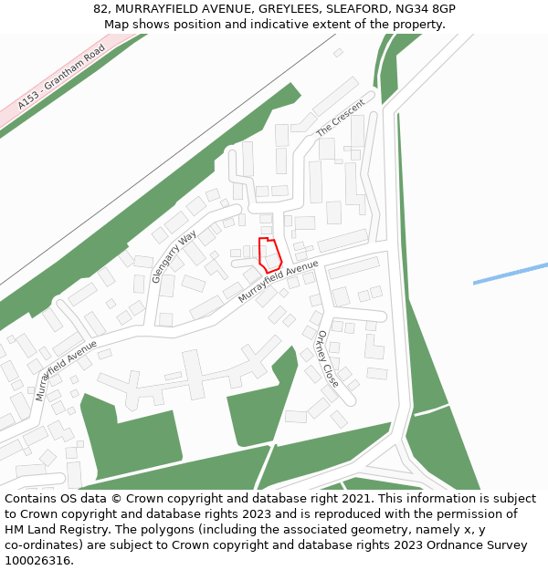 82, MURRAYFIELD AVENUE, GREYLEES, SLEAFORD, NG34 8GP: Location map and indicative extent of plot