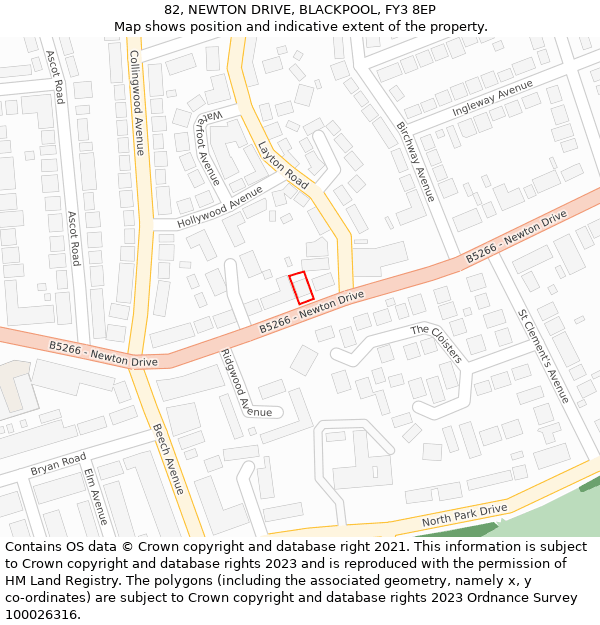 82, NEWTON DRIVE, BLACKPOOL, FY3 8EP: Location map and indicative extent of plot