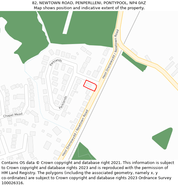 82, NEWTOWN ROAD, PENPERLLENI, PONTYPOOL, NP4 0AZ: Location map and indicative extent of plot