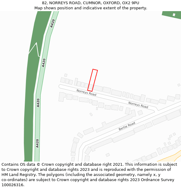 82, NORREYS ROAD, CUMNOR, OXFORD, OX2 9PU: Location map and indicative extent of plot