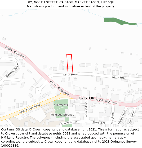 82, NORTH STREET, CAISTOR, MARKET RASEN, LN7 6QU: Location map and indicative extent of plot