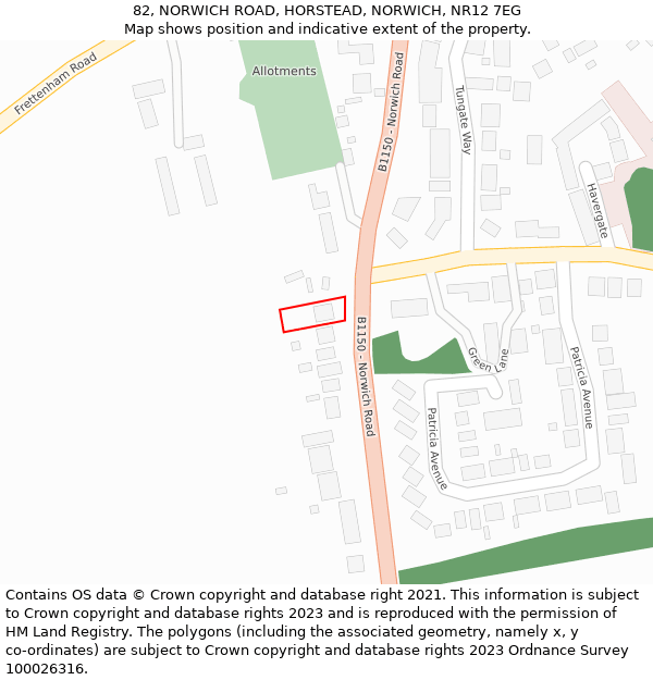 82, NORWICH ROAD, HORSTEAD, NORWICH, NR12 7EG: Location map and indicative extent of plot