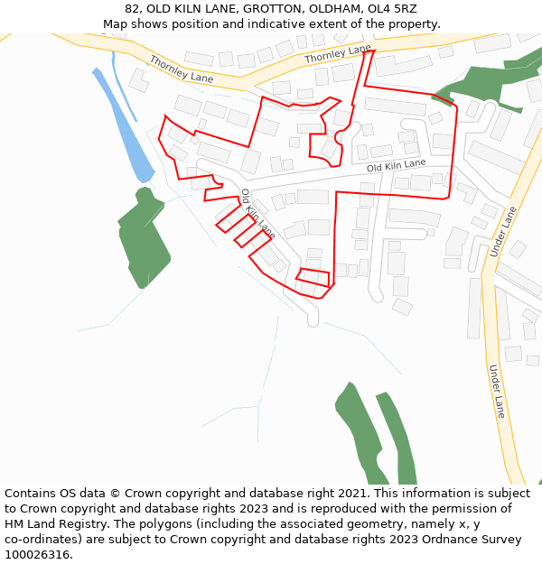 82, OLD KILN LANE, GROTTON, OLDHAM, OL4 5RZ: Location map and indicative extent of plot