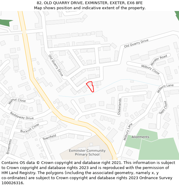 82, OLD QUARRY DRIVE, EXMINSTER, EXETER, EX6 8FE: Location map and indicative extent of plot