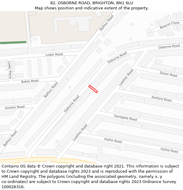 82, OSBORNE ROAD, BRIGHTON, BN1 6LU: Location map and indicative extent of plot