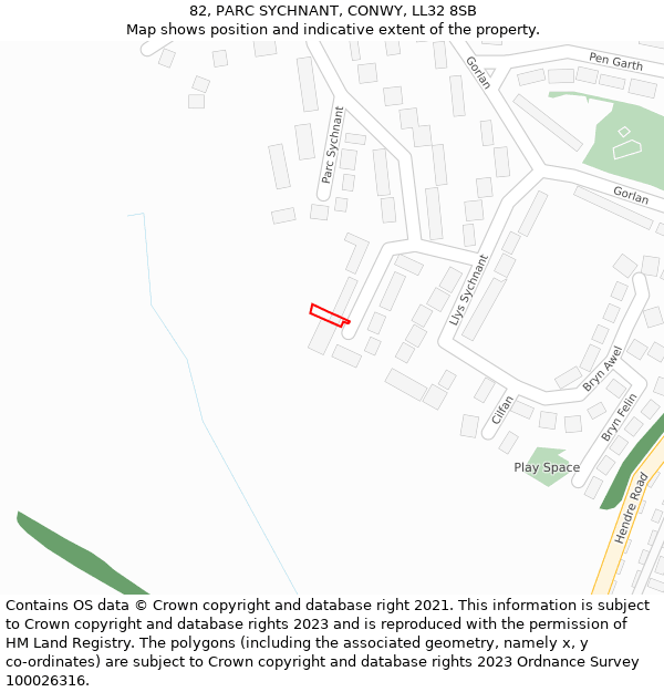 82, PARC SYCHNANT, CONWY, LL32 8SB: Location map and indicative extent of plot