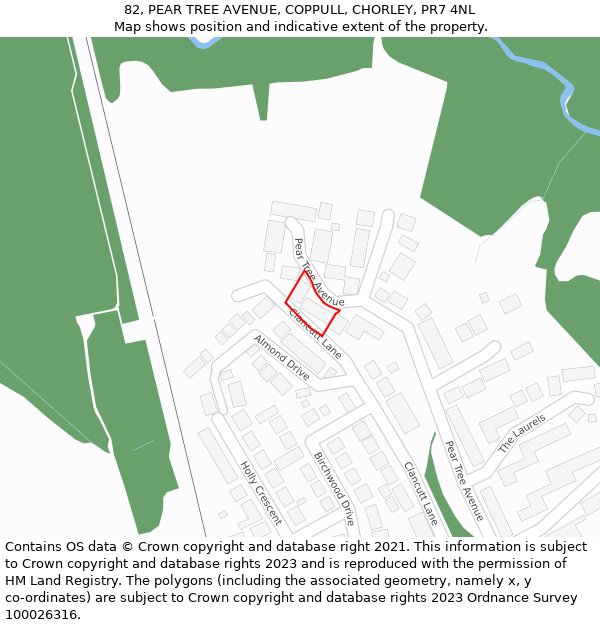 82, PEAR TREE AVENUE, COPPULL, CHORLEY, PR7 4NL: Location map and indicative extent of plot