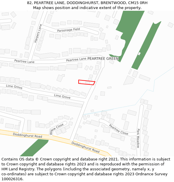 82, PEARTREE LANE, DODDINGHURST, BRENTWOOD, CM15 0RH: Location map and indicative extent of plot