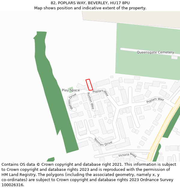 82, POPLARS WAY, BEVERLEY, HU17 8PU: Location map and indicative extent of plot