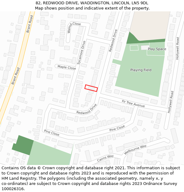 82, REDWOOD DRIVE, WADDINGTON, LINCOLN, LN5 9DL: Location map and indicative extent of plot