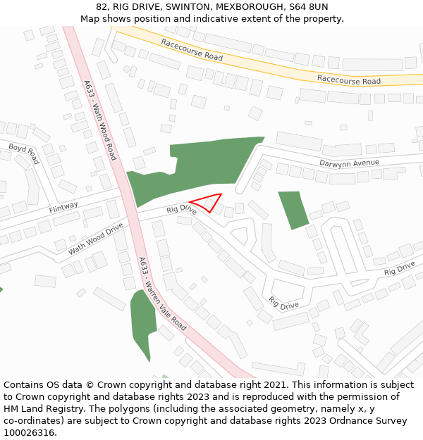 82, RIG DRIVE, SWINTON, MEXBOROUGH, S64 8UN: Location map and indicative extent of plot